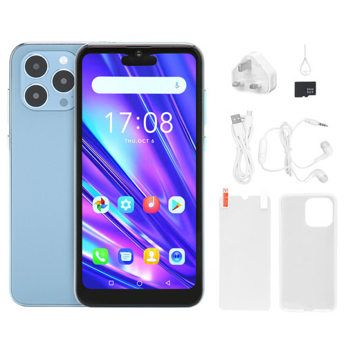 6.1in 3G Unlocked Smartphone for Android 8.1 4GB 32GB Dual SIM Cell Phone MTK6580A Quad Core CPU 5MP 8MP 100‑240V Light Blue UK Plug