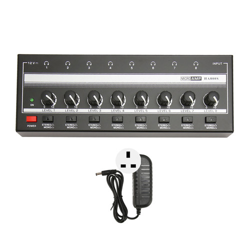 Headphone Amplifier Professional Low Noise Mini High Power 8 Channel Stereo Headphone Amplifier 100‑240V UK Plug