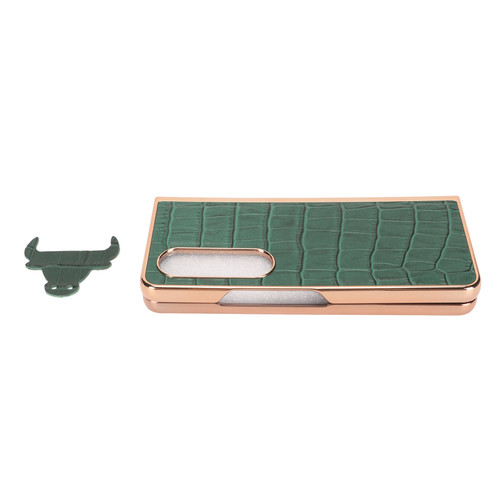 Phone Case Protective Cover for Samsung Galaxy Z Fold 4 Nano Plating Crocodilian Pattern Real Leather Scratch Proof Green