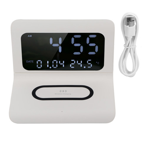 Foldable Mobile Phone Wireless Charging Station 10W Fast Charger Dock with Time DisplayWhite