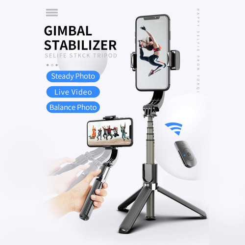 L08 Gimbal Stabilizer Selfie Stick Tripod BT4.0 Wireless Aluminum Alloy Foldable Selfie Stick Tripod for Smartphone Black