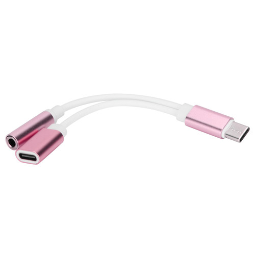 2 In1 TypeC to 3.5mm Aux Audio Charging Cable Adapter Headphone Splitter Connector(Pink )