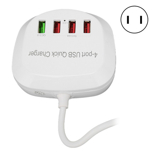 4 Ports USB Charger Station 36W QC3.0 Fast Charger for Mobile Phone Tablet 110‑240VUS Plug