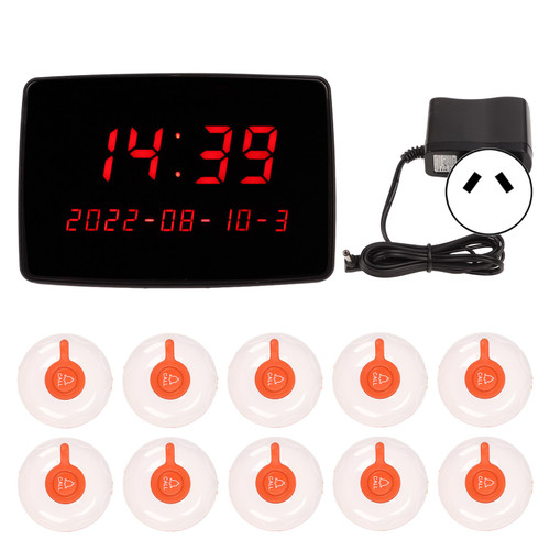 Wireless Calling System 10Pcs Waterproof Call Buttons 1 Display Receiver Patient Pager System for Hospital Bar 110‑240V AU Plug