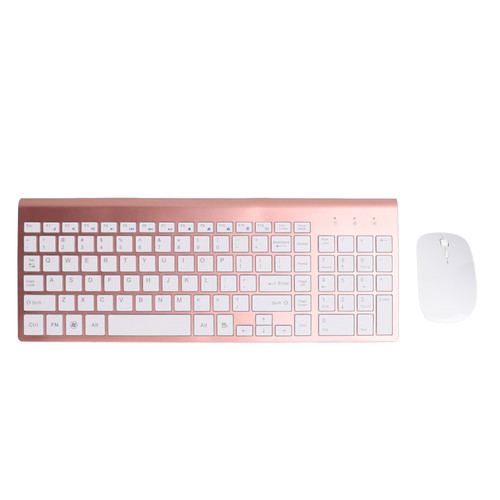 2.4G Wireless Keyboard and Mouse Combo with USB Adapter Ultra Thin Silent 102 Keys Wireless Keyboard and Ergonomic Mouse Rose Gold