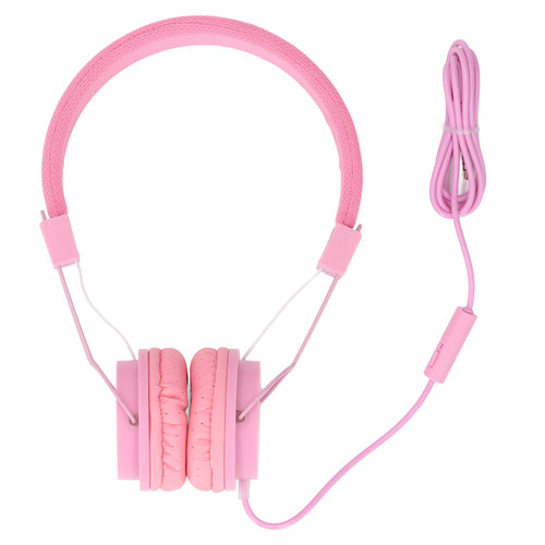 3.5mm Wired Headset with Mic Stereo Foldable Adjustable Headband Inline Control for Music Calls Games Compatible with PC Laptop Tablet Phone MP3 Pink