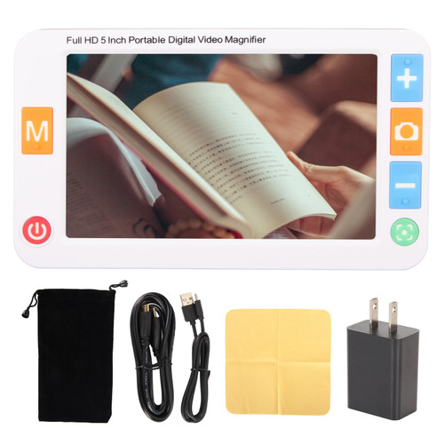 5.0 Inch Digital Video Magnifier Portable Handheld Electronic Reading Aid 2X‑32X Zoom 26 Color Modes Magnifier 100‑240V US Plug