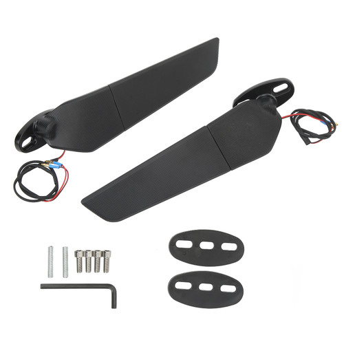 Pair Motorcycle Rearview Mirror Swivel Side Wing Mirror with LED Light 360 Degree Rotatable for Motorbike