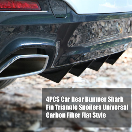 4PCS Car Rear Bumper Shark Fin Triangle Spoilers Universal Carbon Fiber Flat Style