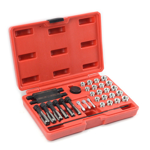 33PCS Glow Plug Thread Repair Kit, Steel Thread Repair Tool Cylinder Head Glow Plug Tap Thread Re-threading Repair / Restore Tool Set