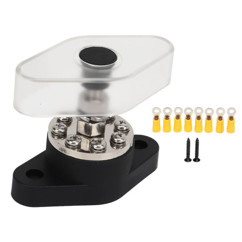 Distribution Stud Junction Post Black 3/8in 300A with Transparent Cover For Motor ATV Ship Electrical Equipment
