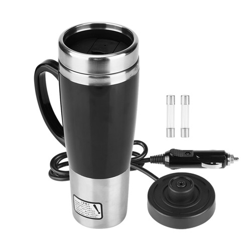 Car Electric Stainless Steel Heating Cup Coffee Tea Drinking Cup Mug Black for Winter Travel 12V