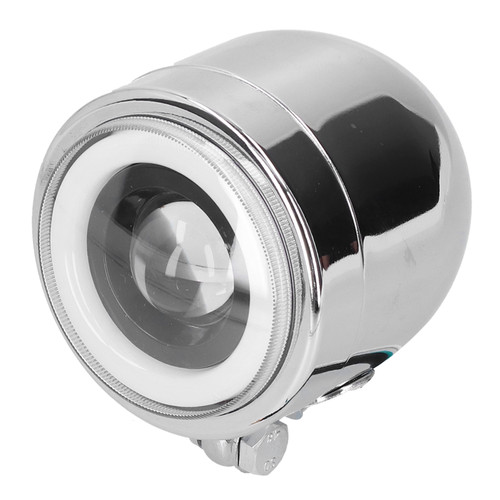 Universal 4.25in LED Headlamp Round Angel Eyes High Low Beam Retro Motorcycle DRL Chromeplate Shell(White Light Yellow Light )