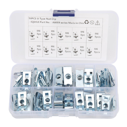 50 Pcs Car Fastener U Type Clips Set Rust Resistance Metal U Shaped Clip Nut Speed Fastener Replacement for Car Body Panel M6