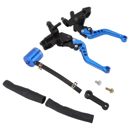 Pair Motorcycle Brake Clutch Pump Levers with Hydraulic Master Cylinder Reservoir Replacement for Suzuki Blue