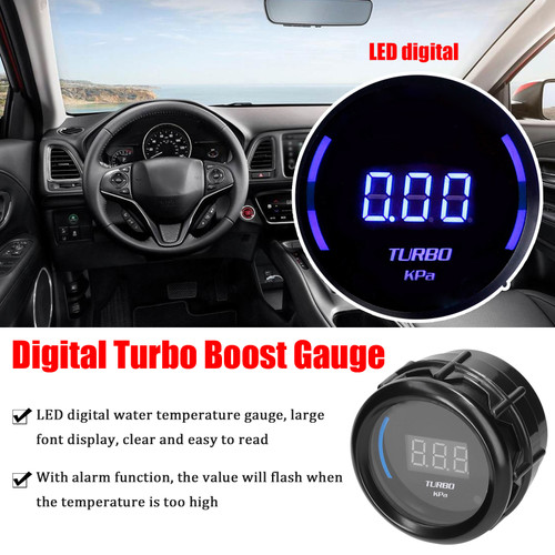 52mm Turbo Boost Gauge Car Digital Meter LED Display 1.0-2.0kPa with Sensor Alarm Function for Car Truck Motorcycle