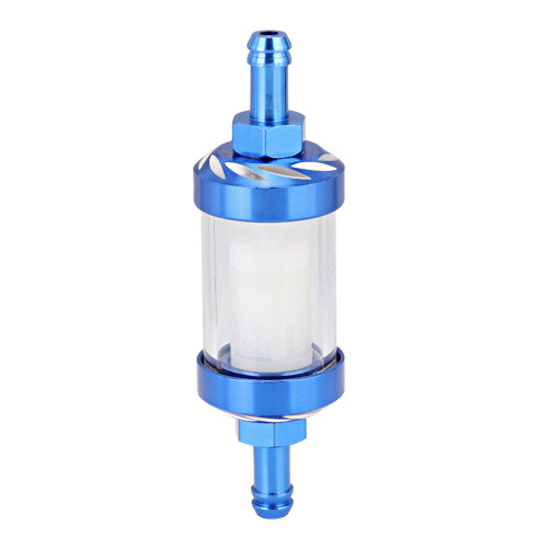 Universal 8mm Aluminum Alloy Gasoline Oil Filter Filtration Cleaner for Motorcycle Car Blue