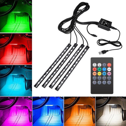 Car LED Light Strip, EECOO 4pcs Car Interior Light Music LED Lighting Kit Underdash Lights with