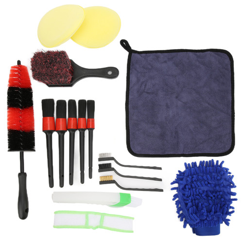 16pcs/set Detailing Brushes Wheel Scrub Cleaning Tools for Car Air Vents Engine Compartments Exhaust Pipes