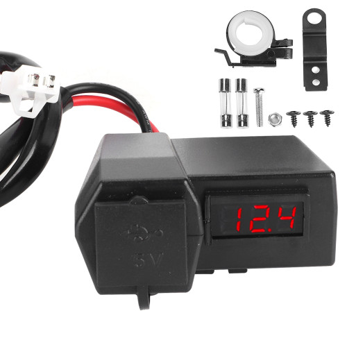 Universal Motorcycle Dual USB Charger Socket Adapter with Voltmeter DisplayRed