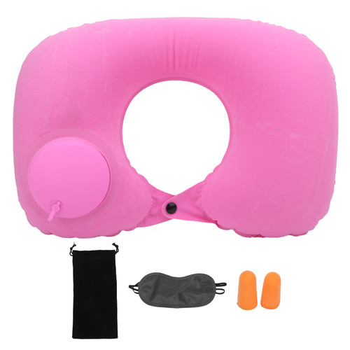 U shape Pillow Press Inflatable Soft Head Rest Cushion Cervical Protection for Car Office Aircraft(Pink )