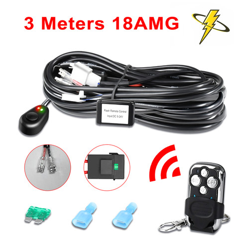 LED Light Bar Wiring Harness Kit, 2 Leads Wireless Remote Control Wiring Harness Kit 18AWG Core Cable Wiring Harness Kit for Car Fog Lights Work Driving Lights Bar Fit 1 Light