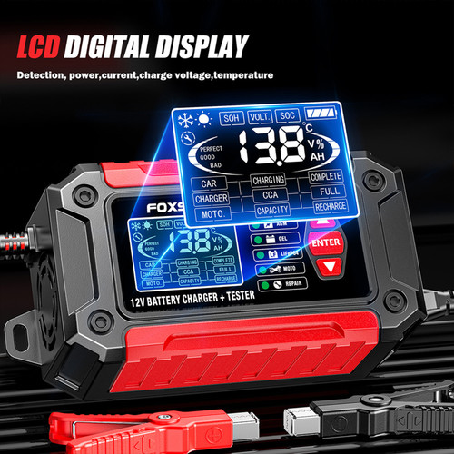 FOXSUR 12V 6-Amp Battery Charger&Tester for Motorcycle Car