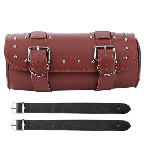 Universal Motorcycle Bag PU Leather Saddlebag Motorbike Roll Luggage Motor ReplacementBrown