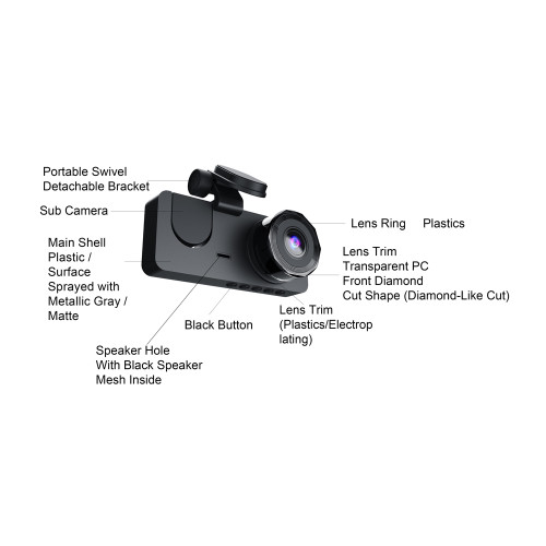1080P DVR Dash Camera Front & Inside & Rear Camera Driving Recorder 2 Inch Screen Dashcam Support Night-Vision Loop Recording Motion Detection One-Key Lock