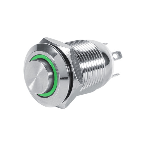 12mm Waterproof Metal Momentary Push Button Switch High Flush 4 Pin Green LED 3V