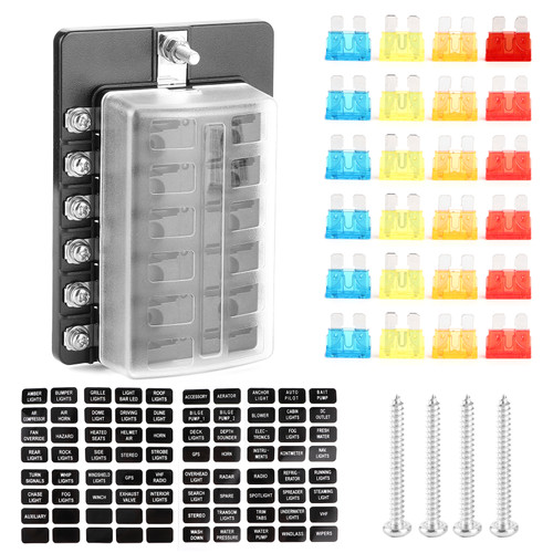 12-Way Fuse Box Blade Fuse Block Holder with LED Indicator Waterpoof Cover for Car Boat Bus Yacht