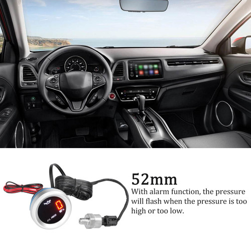 52mm Oil Pressure Gauge Car Digital Meter LED Display 9-35V with 1/8NPT Sensor Alarm Function