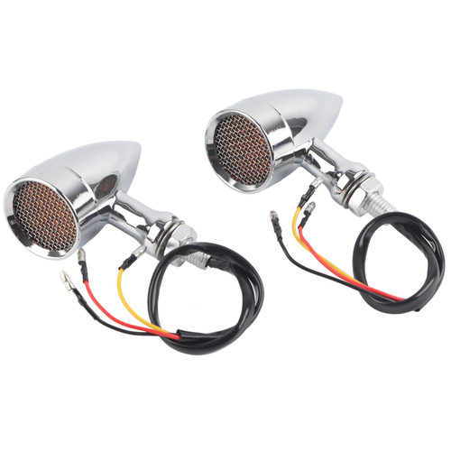 2pcs Motorcycle LED Turn Signal Lamp 12V 10mm Amber Light Chrome Plated Shell Universal