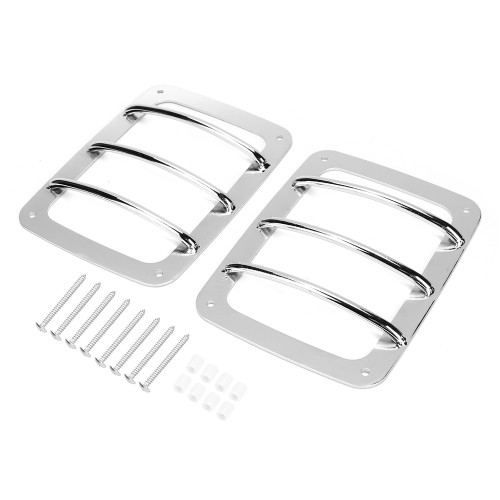 2pcs Car Taillight Cover Rear Tail Light Lamp Trim Protector Fits for Jeep Wrangler JK 07-17Silver
