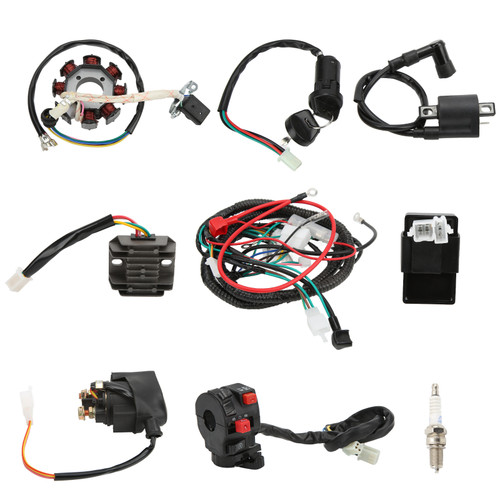 Electric Wiring Harness Kit Solenoid Valve Spark Plug CDI Rectifier Wire Loom Set for 125cc 150cc 200cc 250cc ATV Bike