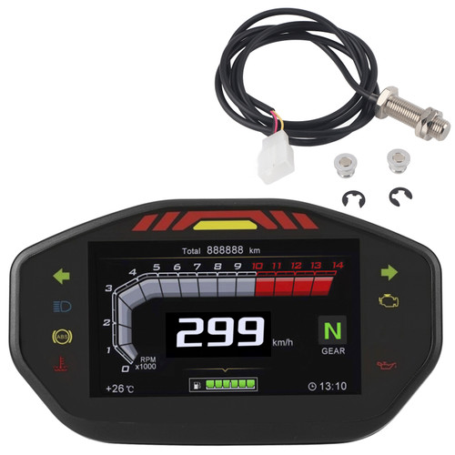 Universal TFT LCD Display Instrument Speedometer Odometer Tachometer Fit for 2/4 Cylinder Motorcycle