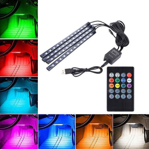 Car LED Light Strip, EECOO 4pcs Car Interior Light Music LED Lighting Kit Underdash Lights with