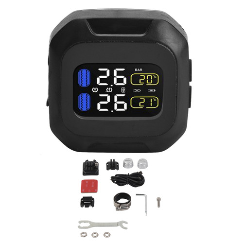Motorcycle Wireless TPMS Sensor Tire Pressure Monitor System With 2 External Sensors