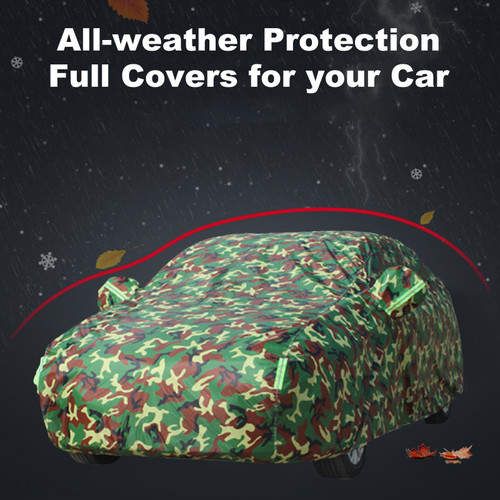 Car Cover All-weather Protection Full Covers with Reflective Strip Camouflage Style Auto Cover Sunscreen Protection Dustproof&Waterproof UV Scratch-Resistant Universal, L