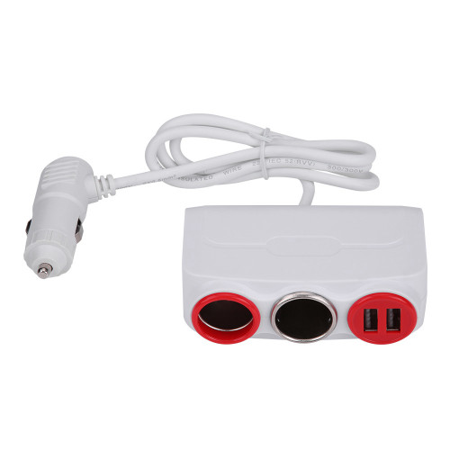 120W  Automatic Power off Recovery Car Cigarette Lighter Dual USB Interface Charger（White Red）