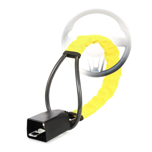 Steering Wheel Lock, Universal Seat Belt Lock Anti-Theft Locking Device with 3 Keys for Car SUV Van Golf Cart Truck Yellow