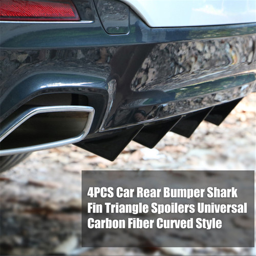 4PCS Car Rear Bumper Shark Fin Triangle Spoilers Universal Carbon Fiber Curved Style