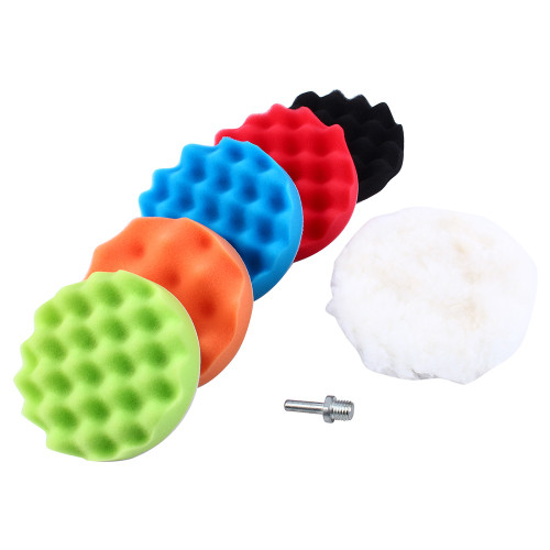 7Pcs 4" Sponge Polishing Waxing Buffing Pads Kit Car Polisher M10 Drill Adapter Kit