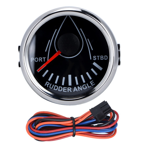 52mm Universal Boat Rudder Angle Indicator 0-190ohm Signal with Rudder Sensor 9-32V Backlight Gauge for Boat YachtBlack Dial Silver Cover