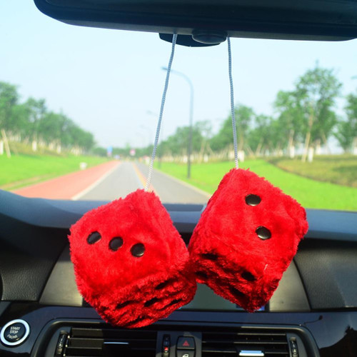 2PCS Hanging Dice for Car Plush Car Pendant with Dots and Suction Cup  Pendant for Car Glass Refrigerator