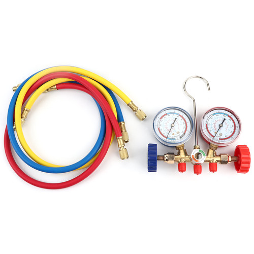 Refrigerant Air Conditioning Tools AC Diagnostic Manifold Gauge Set W/ Hose and Hook Kit