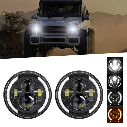 2Pcs 7 inch Car Motorcycle LED Headlight with DRL/Turn Signal/Low Beam/High Beam 7'' Round Headlight 6000K 100W IP67 Waterproof