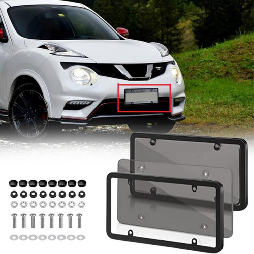 License Plate Covers, 2 PCS Clear License Plate Frames with 4 Holes Screw and Caps, Licence Plate Protector, American License Plate Shield Set, Black