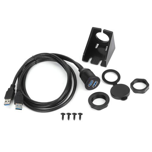 Dual USB3.0 Data Cable Dashboard Flush Mount Panel Extension Line Waterproof 1 meter/39.4in