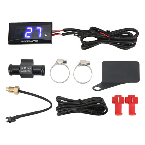 Universal Motorcycle DC12V LCD Screen Slim Water Temperature Gauge With 16mm Tee for Motorbike Blue Backlight